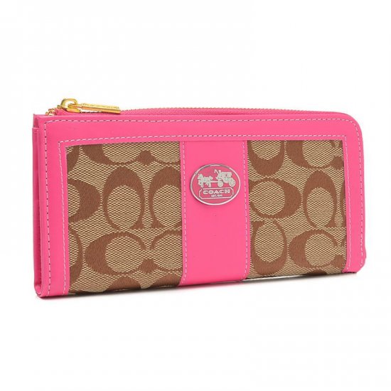 Coach Legacy Accordion Zip In Signature Large Pink Wallets FCQ | Women